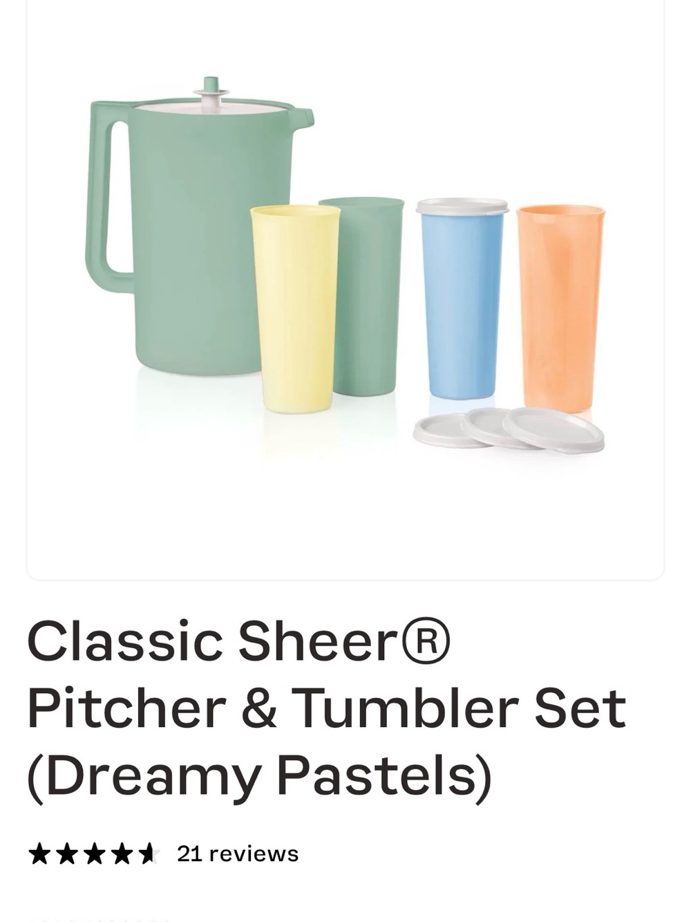 Tupperware Pastel Pitcher and Tumbler Set - Mint, Yellow, Blue, Peach
